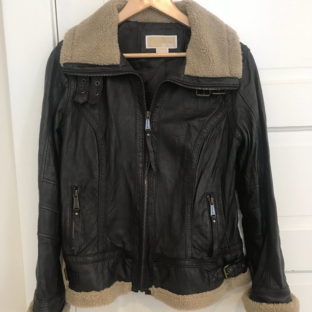 Michael Kors 90s Genuine Leather & Faux Fur Jacket